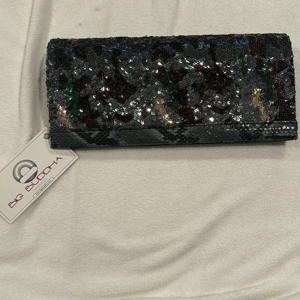 Big buddha sequin clutch